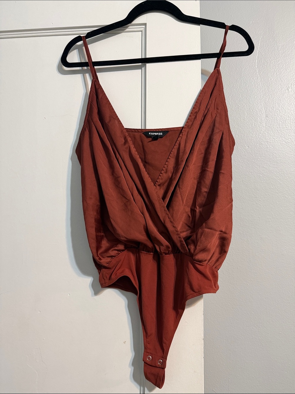 Express Rust Satin Surplice Bodysuit